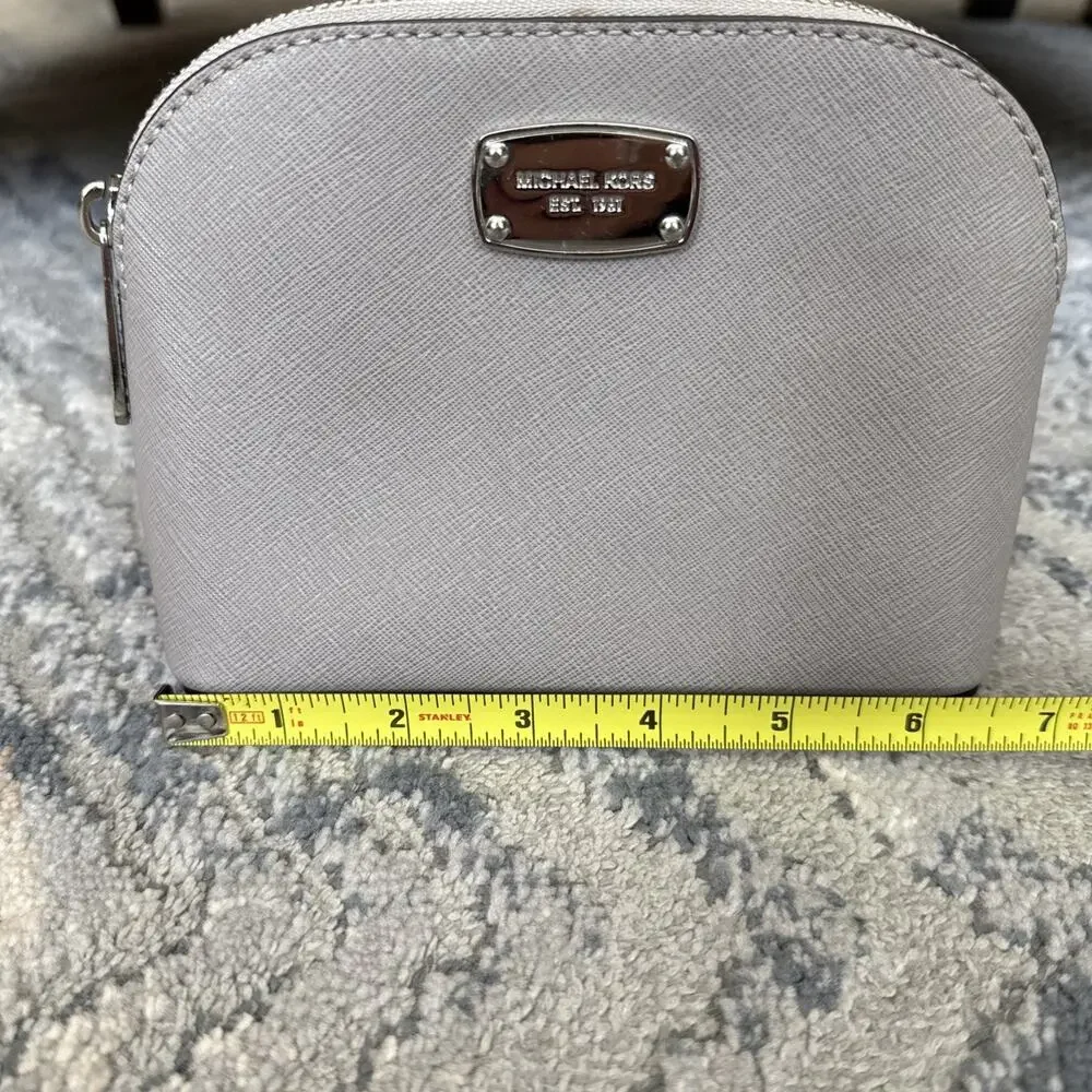 Michael Kors Cindy Travel Pouch Saffiano Leather Dome Cosmetic Bag Gray